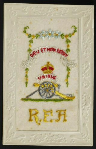 Ww1 Silk Embroidered Postcard Rfa Royal Field Artillery Field Cannon