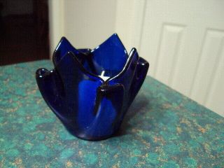 Partylite Cobalt Blue Votive Candle Holder Tulip Design