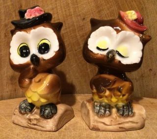 Vintage Big Eye Owl Figurines D - Ann Imports Japan 3.  5 " Tall