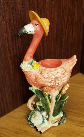 Pink Flamingo Ceramic Figurine Tea Light Candle Holder Bird Votive Holder Euc