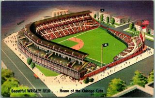 1942 Wrigley Field Chicago Illinois Postcard " Home Of The Chicago Cubs " Linen