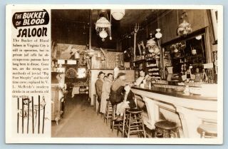Postcard Nv Virginia City Interior Bucket Of Blood Bar Saloon Rppc Photo S9