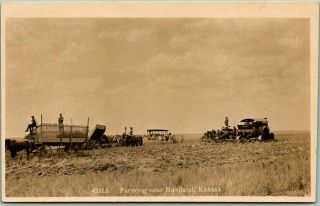 Haviland,  Kansas Rppc Real Photo Postcard Farming Scene Steam Tractor C1910s