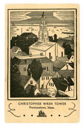 Harold Lund Artist Christopher Wren Tower Postcard Provincetown Massachusetts