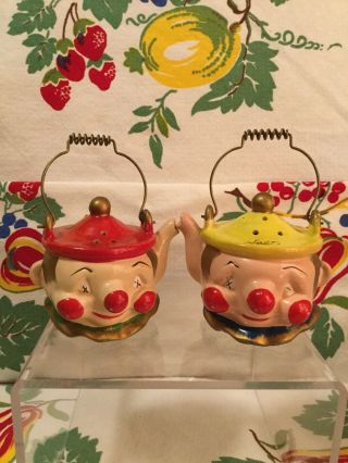 Vintage Clown Ceramic Miniature Teapot Salt And Pepper Shaker Set