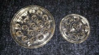 Set Of 2 Vintage Clear Glass Flower Frogs - 19 & 9 Hole 5 " & 3.  5 " - Exc.  Cond.