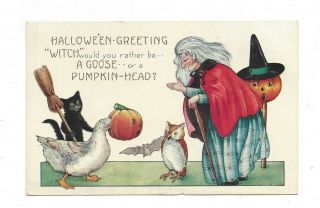 Halloween Greeting Black Cat Witch Jol Pumpkin Head Goose Post Card
