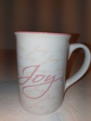 Inspirational Gibson Coffee Mug Tall 14 Oz Cup " Joy " Pink Letters Pink Inside