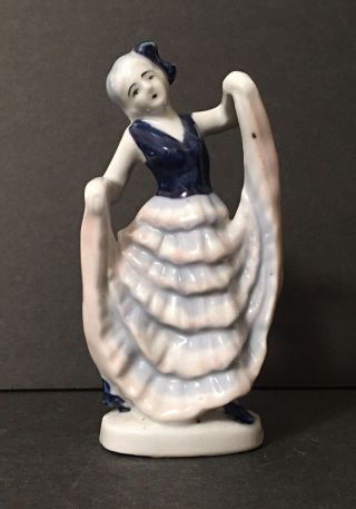 Vintage Made In Occupied Japan Figurine Woman Dancer Hand Painted Blue Dress