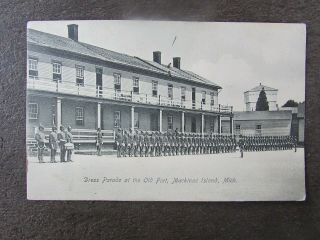 Postcard.  Dress Parade At The Old Fort,  Mackinac Island,  Michigan