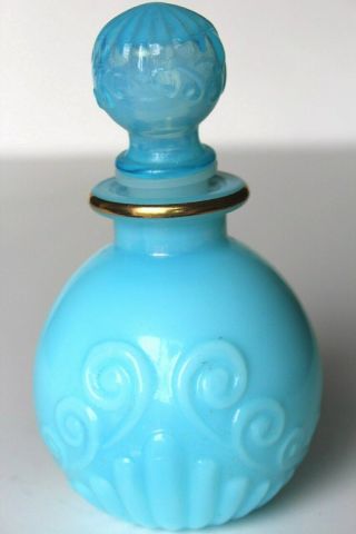 Vintage Avon Blue Milk Glass Perfume - Cologne Bottle With Stopper 5  Tall