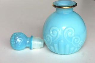 Vintage AVON Blue Milk Glass Perfume - Cologne Bottle with Stopper 5  Tall 2