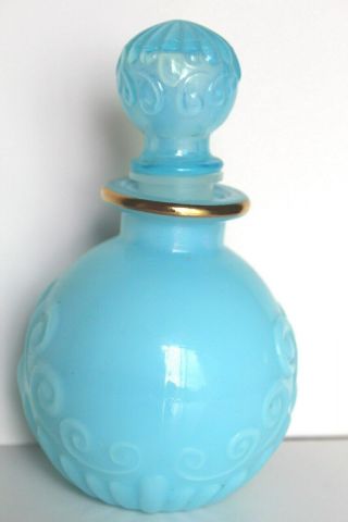 Vintage AVON Blue Milk Glass Perfume - Cologne Bottle with Stopper 5  Tall 3