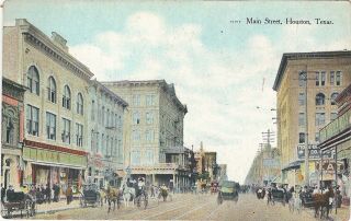 Houston,  Tx - Postcard Of Main Street Looking North To Texas Avenue,  About 1908.