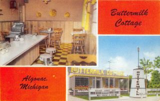 Algonac Michigan 1950s Postcard Buttermilk Cottage Dining Room