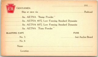 1910s Turtle Lake,  Wi Business Postcard Aetna Explosives Co.  Order Card