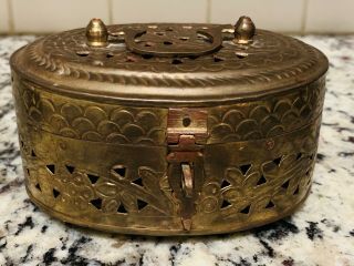 Vintage Cricket Keeper Box Cage Hinge Lid Ornate Perforated With Handle 6”