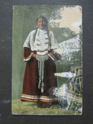 Vtg 1909 Cheyenne Indian Scabby Wife Walking Woman Postcard Faults Big Bear Atq