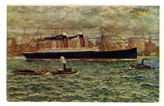 York City Nyc - Cunard Ocean Line Rms Carmania In Harbor - Postcard