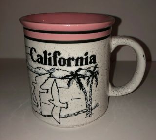 California Coffee Mug Pink & White Sailboats Palm Tree Sun Los Angeles