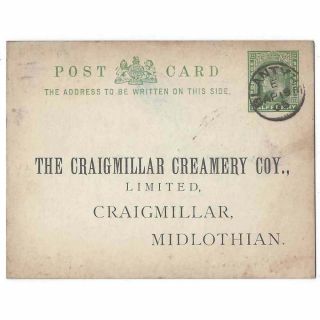 Craigmillar Creamery Co,  Midlothian Business Postcard Postmark Blantyre 1906