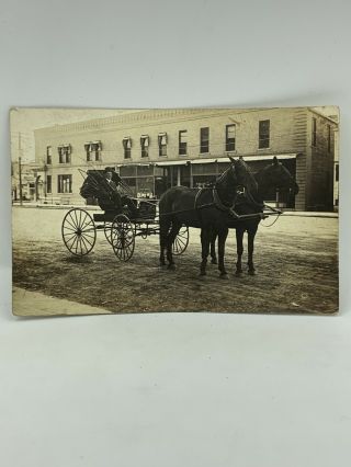 Rppc Kingsley Ia Man In Horse & Buggy In Front Of Land Insurance Office Postcard