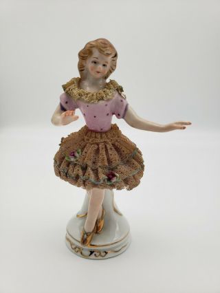 Vintage Dresden Lace Porcelain Ballerina Figurine Occupied Japan (092320 - 08)