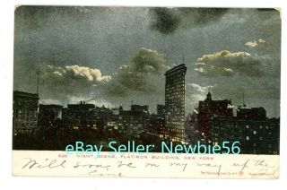 York City Nyc - Flatiron Building At Night - Postcard Manhattan/flat Iron
