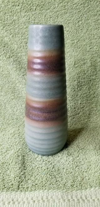 Vintage Napcoware Green / Brown Striped Pottery 7 " Vase