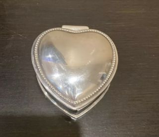 Vintage Silver Plated Heart Shaped Hinged Jewelry/trinket Box Pink Velvet Lining