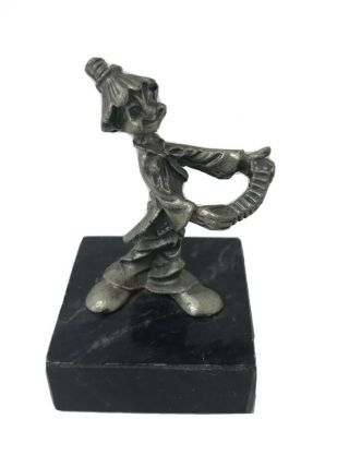 Vintage Pewter Clown Figurine On Base Playing Instrument 4 " Tall " B12 "