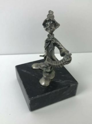Vintage Pewter Clown Figurine On Base Playing Instrument 4 