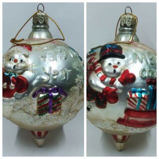 Merry Christmas Santa Happy Year Snowman Glitter Dimensional Glass Ornament