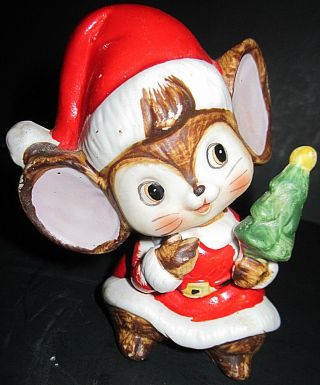 Vintage Homco Santa Mouse Porcelain Figurine With Christmas Tree 5405