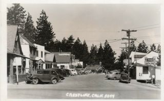 Vg 1940s Crestline Ca Main Street Business District Photo Postcard