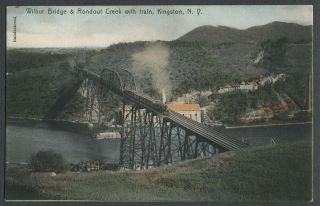 Kingston Ny: C.  1908 - 10 Hand - Colored Postcard Wilbur Bridge & Rondout With Train