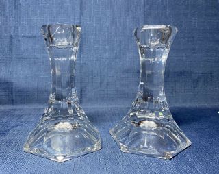 Stunning Vintage Clear Crystal Glass Tapered Candle Candlestick Holders 4.  5” Vtg