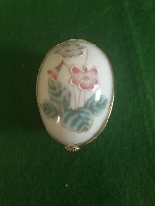 Violet Otagiri Enameled & Hand Painted Porcelain Egg Shape Hinged Trinket Box