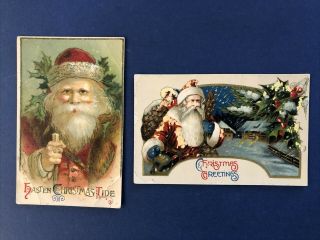 2 Antique Santa Postcards Flat Printing Unposted " Made In Saxony "