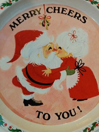 Vintage " Merry Cheers To You " Metal Tray Santa Claus & Mrs Claus Christmas 13 "