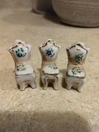Set Of 3 Vintage Hand - Painted Japan Ceramic Miniature Dollhouse Chairs