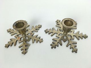Set Of 2 Restoration Hardware Christmas Snowflake Candle Holders Winter Brass?