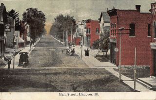 Il - 1909 Very Rare Main Street In Hanover,  Illinois - Jo Daviess County