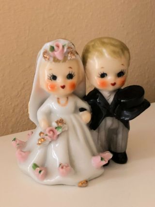 Mcm Vintage Wedding Cake Topper Lefton 8947 Bride Groom