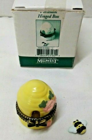 PHB Midwest of Cannon Falls Porcelain Hinged Trinket Box Beehive with little bee 2