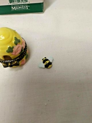 PHB Midwest of Cannon Falls Porcelain Hinged Trinket Box Beehive with little bee 3