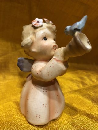 Vintage Lefton’s Japan Ceramic Angel With Horn And Bird 149