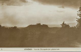 Postcard 1910s Athens Acropolis View By Full Moon Greece Pc92