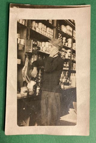 General Store Rppc,  1907 - 1914,  Antique Telephone,  Canned Goods