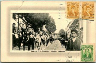 Bogota,  Colombia Postcard " Avenida De La Republica " W/ 1917 Cancel And Stamps